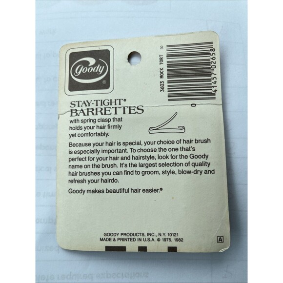 Vintage Goody Stay Tight Barrettes 2 inch Faux Tortoise 4 Pack 1975 #3603